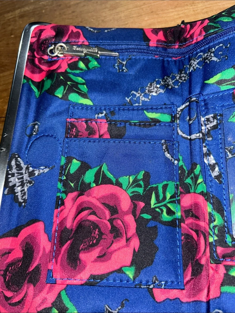 Betseyville by Betsey Johnson Floral Kiss Lock Wallet Clutch Blue Pink Roses